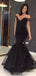 Black Mermaid Off Shoulder V-neck Party Prom Dresses, Cheap Prom Dresses 2021,12537