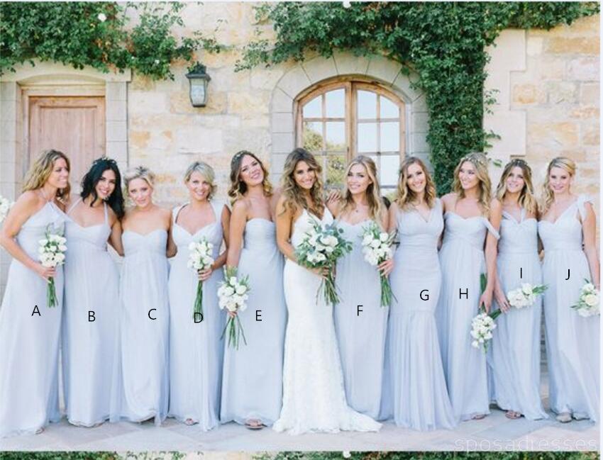 Mismatched Blue Chiffon Floor Length Cheap Long Bridesmaid Dresses, WG565