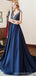 Sexy Blue A-line Straps V-neck Backless Cheap Long Party Prom Dresses Online,12554