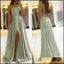 Sage A-line Spaghetti Straps High Slit Cheap Long Prom Dresses Online,12900