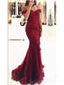 Off Shoulder Dark Red Lace Beaded Mermaid Evening Prom Dresses, Cheap Formal Prom Dresses, 17207