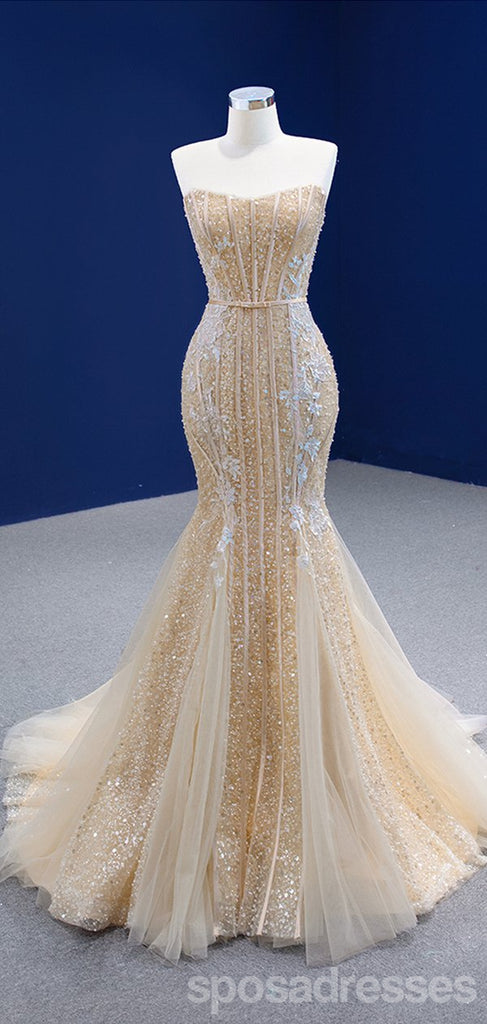 Sparkly Mermaid Sweetheart Champagne Gold Long Party Prom Dresses Online,12562