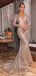 Sexy Mermaid Champagne Long Sleeves V-neck Cheap Prom Dresses Online,12585
