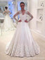 See Through Lace Long Sleeves A-line Wedding Dresses Online, Cheap Lace Bridal Dresses, WD451