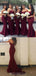Sexy Mermaid Sweet Heart Dark Red Lace Cheap Long Bridesmaid Dresses, BD100