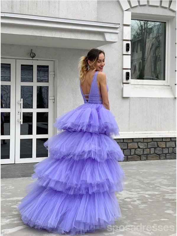 Purple A-line Straps V-neck Long Prom Dresses Online, Dance Dresses,12606