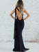 Simple Black Mermaid One Shoulder High Slit Cheap Long Prom Dresses,12843