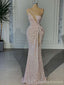 Unique Mermaid One Shoulder High Slit Cheap Long Prom Dresses,13085
