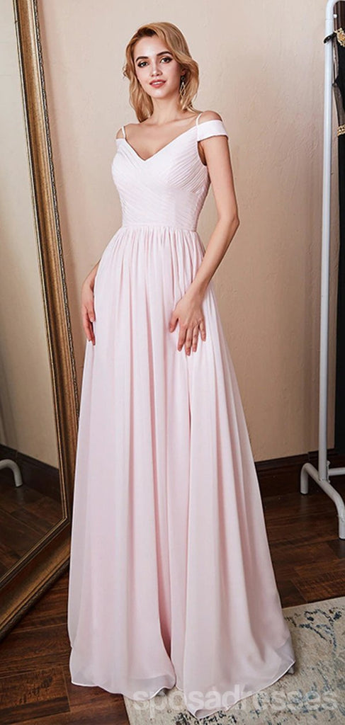 Simple Pink A-line Off Shoulder Spaghetti Straps Long Prom Dresses Online, Dance Dresses,12570