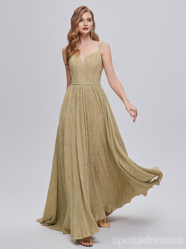 Elegant Spaghetti Straps A-line V-neck Cheap Long Prom Dresses Online,12992