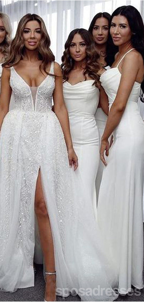 Simple White Mermaid Spaghetti Straps Cheap Long Bridesmaid Dresses,WG1346
