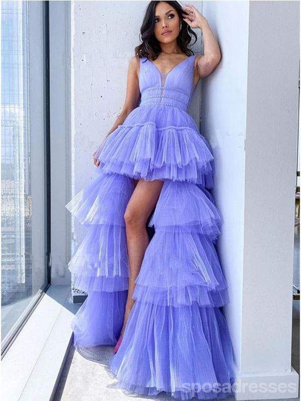Purple A-line Straps V-neck Long Prom Dresses Online, Dance Dresses,12606