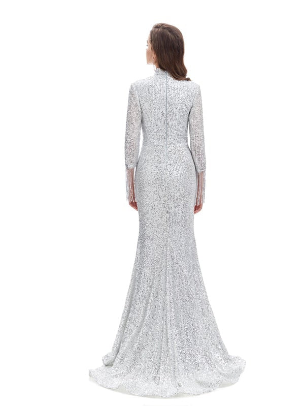 Silver Mermaid 3/4 Sleeves Cheap Prom Dresses Online,Evening Party Dresses,12769