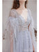 Elegant Blue A-line V-neck Long Prom Dresses Online, Evening Party Dresses,12758