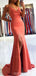 Simple Orange Mermaid Spaghetti Straps High Slit Cheap Long Prom Dresses,13083