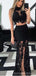 Black Mermaid Two Pieces High Slit Cheap Long Prom Dresses,12946