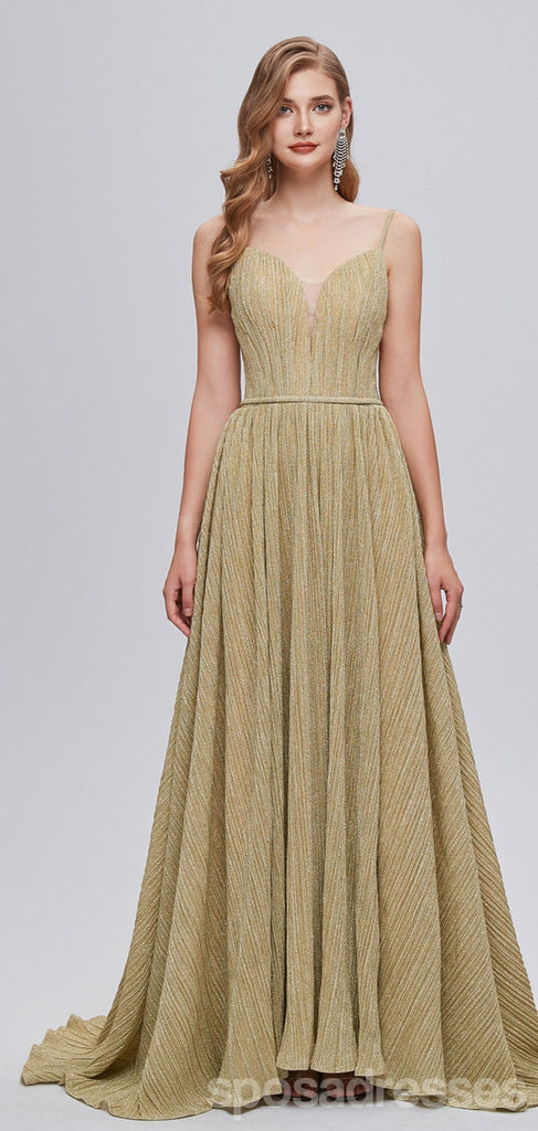 Elegant Spaghetti Straps A-line V-neck Cheap Long Prom Dresses Online,12992