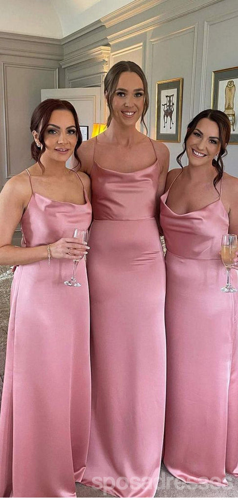 Simple Pink Mermaid Spaghetti Straps Cheap Long Bridesmaid Dresses,WG1411