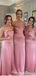 Simple Pink Mermaid Spaghetti Straps Cheap Long Bridesmaid Dresses,WG1411