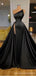 Black Mermaid One Shoulder High Slit Cheap Long Prom Dresses,12905