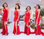 Red Mermaid One Shoulder High Slit Cheap Long Bridesmaid Dresses,WG1618