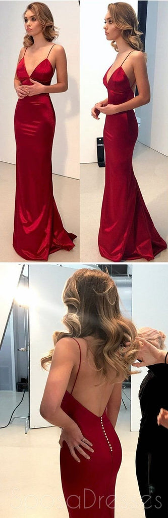 Cheap Simple Backless Dark Red Mermaid Long Evening Party Prom Dresses, 175200