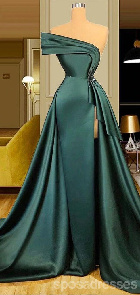 Emerald Green Mermaid Sweetheart High Slit Cheap Long Prom Dresses,12898