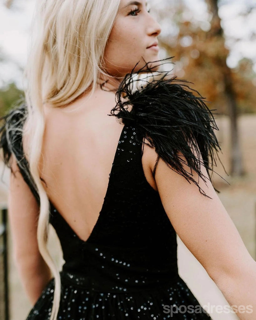 Sparkly Black A-line V-neck Maxi Long Party Prom Dresses Online,13278