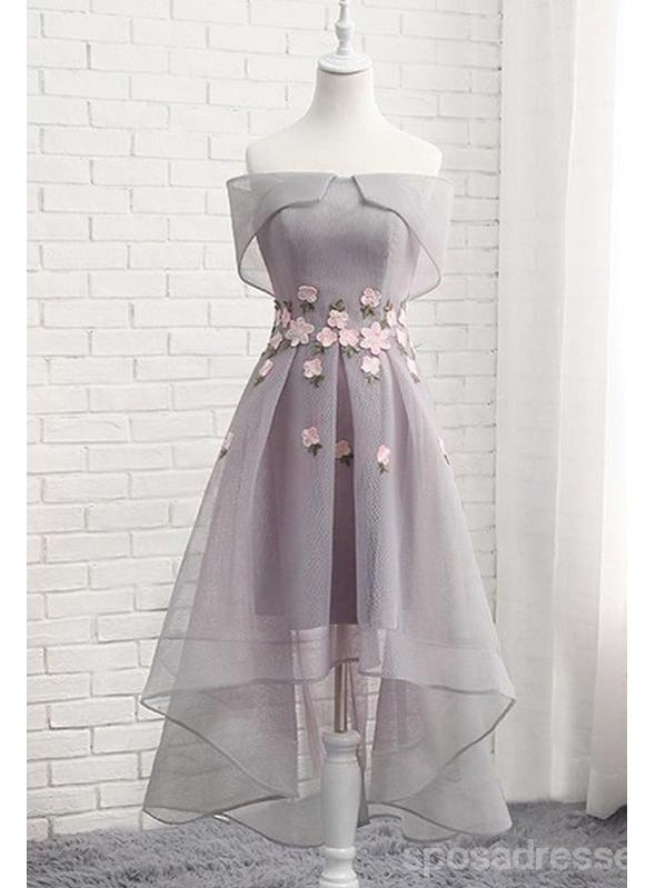 Grey Off Shoulder Floral Short Homecoming Dresses Online, Cheap Short Prom Dresses, CM849