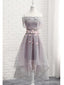 Grey Off Shoulder Floral Short Homecoming Dresses Online, Cheap Short Prom Dresses, CM849