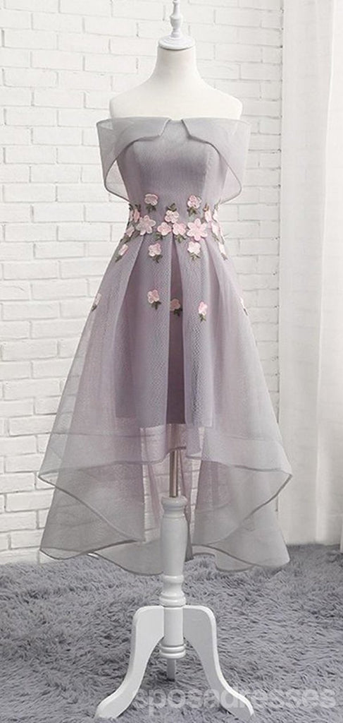 Grey Off Shoulder Floral Short Homecoming Dresses Online, Cheap Short Prom Dresses, CM849