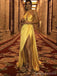 Gold Sheath Halter High Slit Cheap Long Prom Dresses Online,12924