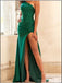 Sexy Green Sheath One Shoulder High Slit Cheap Long Prom Dresses,13040