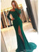 Sexy Green Mermaid Long Sleeves High Slit Cheap Prom Dresses Online,12694