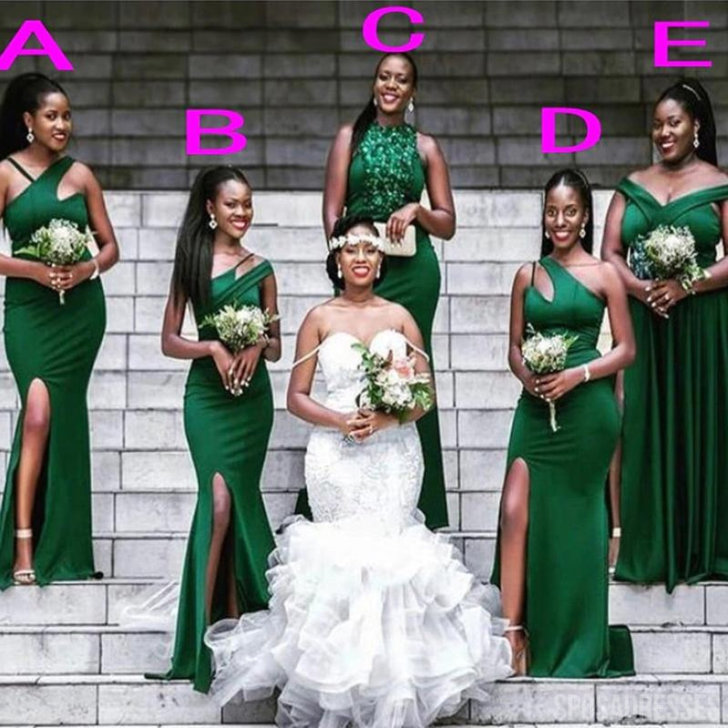 Mismatched Green Unique High Slit Long Bridesmaid Dresses Gown Online, WG998