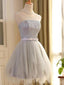 Grey Scoop Neck Lace Beaded Homecoming Dresses 2018, CM417