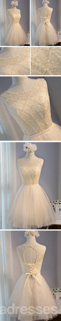 Sexy Open Back Lace Beaded Homecoming Prom Dresses, Affordable Short Party Prom Dresses, Perfect Homecoming Dresses, CM286