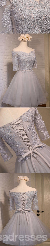 Off Shoulder Short Sleeve Pink Lace Cute Homecoming Prom Dresses, Affordable Short Party Prom Dresses, Perfect Homecoming Dresses, CM306