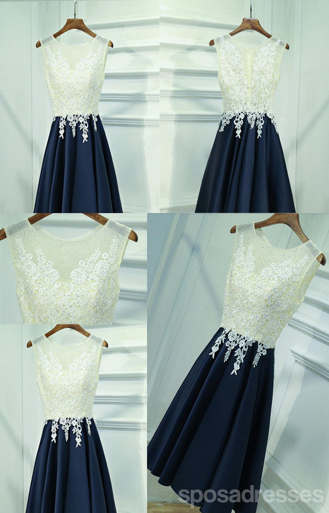 See Through Lace Navy Skirt Short Homecoming Prom Dresses, Affordable Corset Back Short Party Prom Dresses, Perfect Homecoming Dresses, CM244