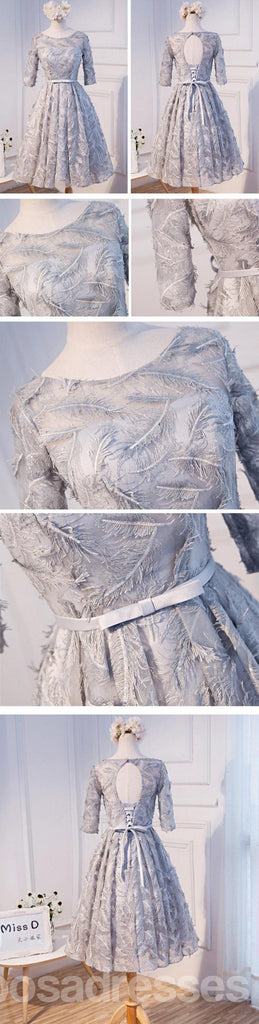 Modest Long Sleeve Gray Homecoming Prom Dresses, Affordable Short Party Prom Dresses, Perfect Homecoming Dresses, CM300