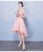 Long Sleeves Pink Lace High Low Cheap Homecoming Dresses Online, CM695