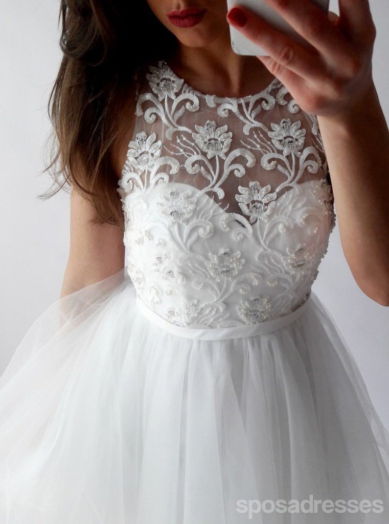 Lace Illusion Cheap White Short Homecoming Dresses Online, CM684
