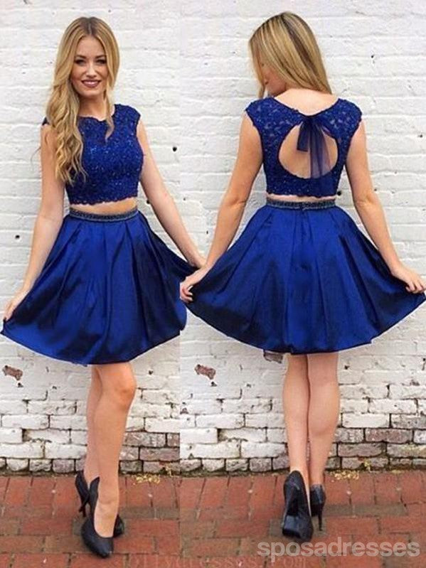Two Pieces Royal Blue Open Back Short Cheap Homecoming Dresses Online, CM736