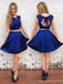 Two Pieces Royal Blue Open Back Short Cheap Homecoming Dresses Online, CM736
