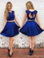 Two Pieces Royal Blue Open Back Short Cheap Homecoming Dresses Online, CM736