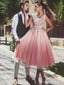 V Neck Lace Beaded Blush Pink Short Cheap Homecoming Dresses Online, CM731