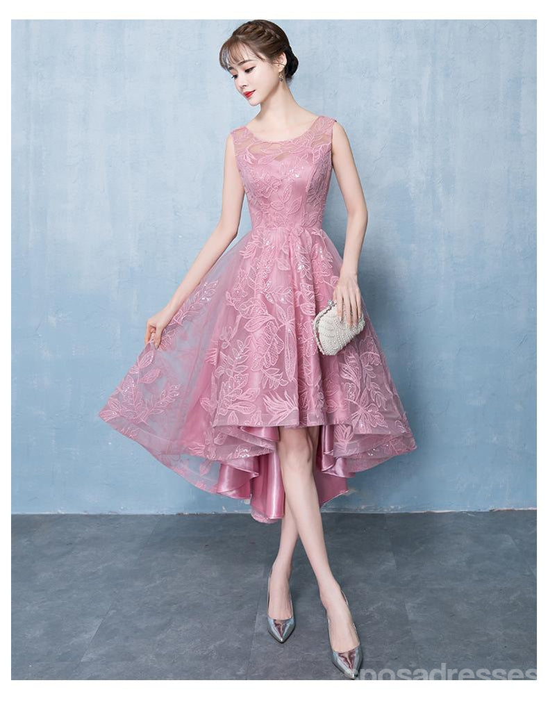 Pink Lace Scoop High Low Cheap Homecoming Dresses Online, CM694