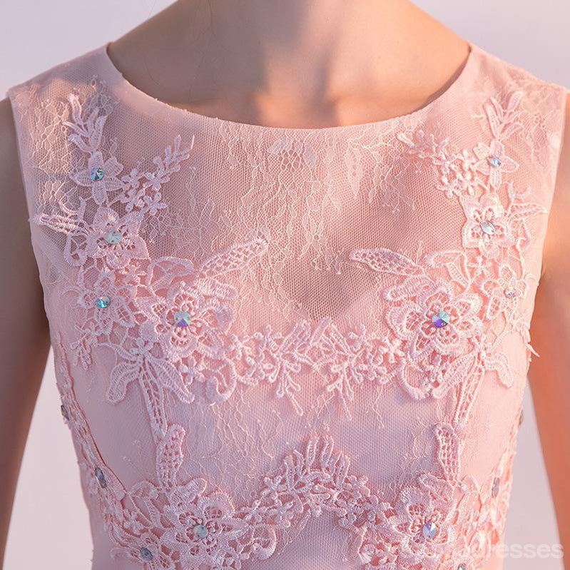 Illusion Blush Pink Lace Beaded Cheap Homecoming Dresses Online, CM696