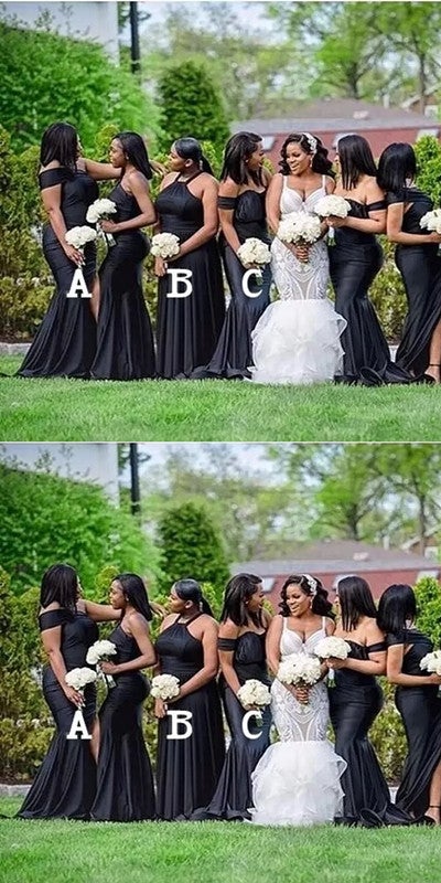 Mismatched Mermaid Black Cheap Long Bridesmaid Dresses Online,WG1205
