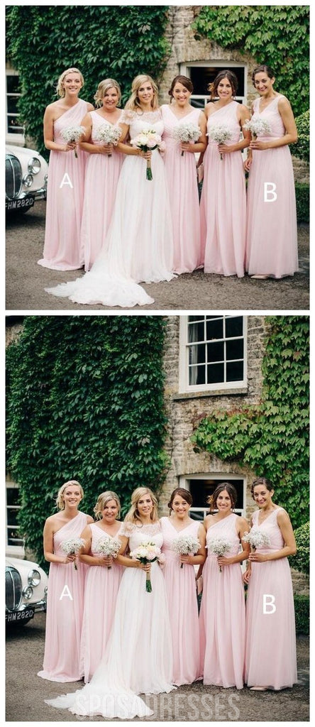 Mismatched Chiffon Pale Pink Long Cheap Bridesmaid Dresses Online, WG250